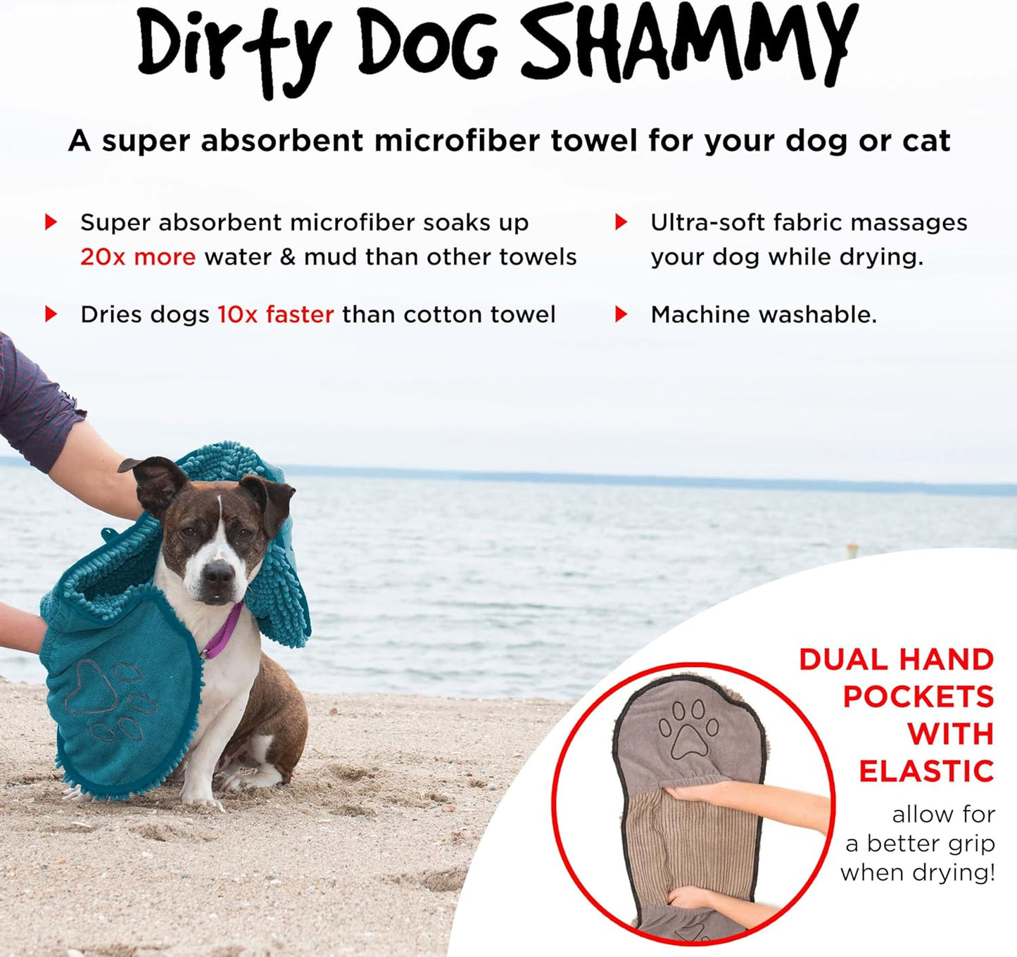 Shammy Dog Towels for Drying Dogs - Heavy Duty Soft Microfiber Bath Towel - Super Absorbent, Quick Drying, & Machine Washable