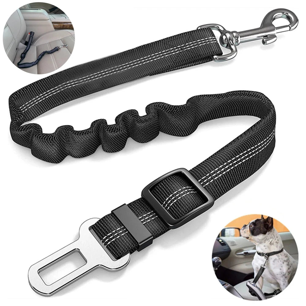 Durable Nylon Dog Seat Belt - Adjustable Reflective Elastic Lead