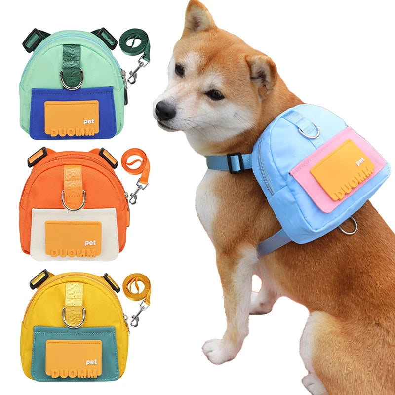 Pet Backpack with Harness Collar - Outdoor Travel Portable Dog Training Treat Pouch
