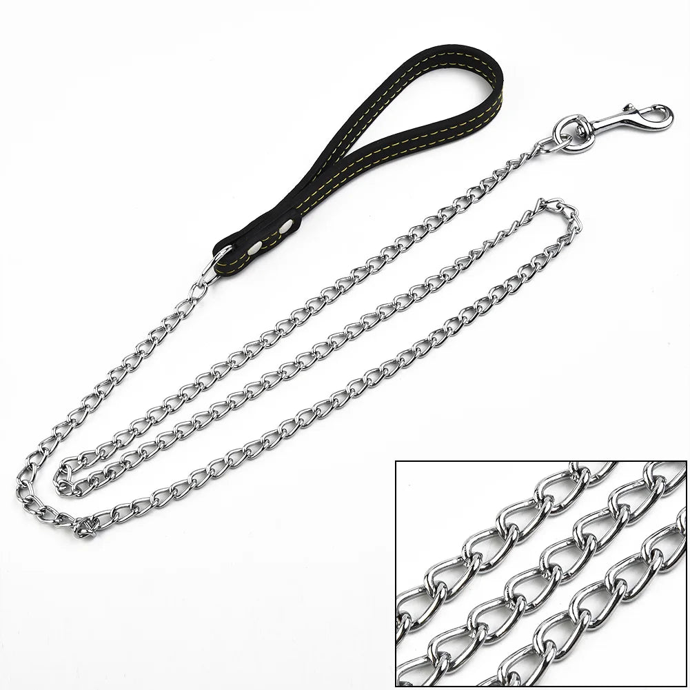 Metal Chain Dog Lead with Leather Dog Harness 