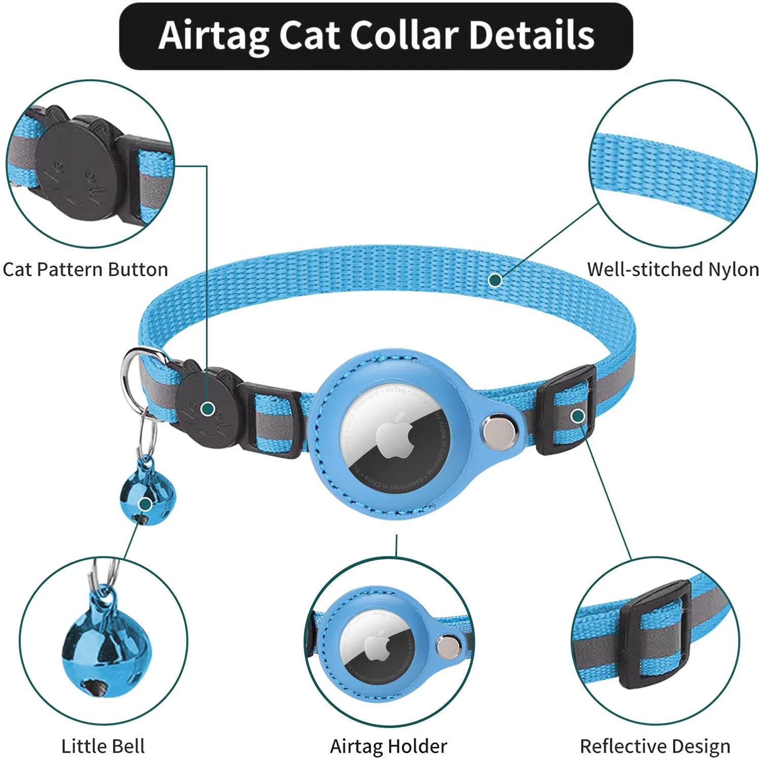 Cat Collar with Built in Apple Airtag Tracker case