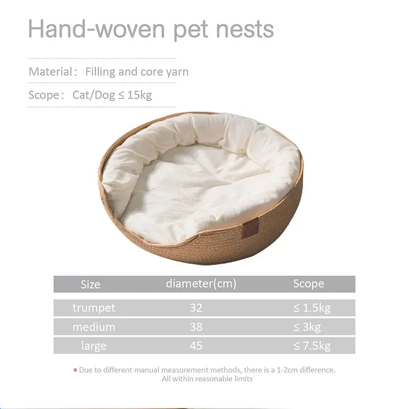 Soft Kennel Dog Bed - Bamboo Weaving, Waterproof Removable Cushion Sleeping Bag