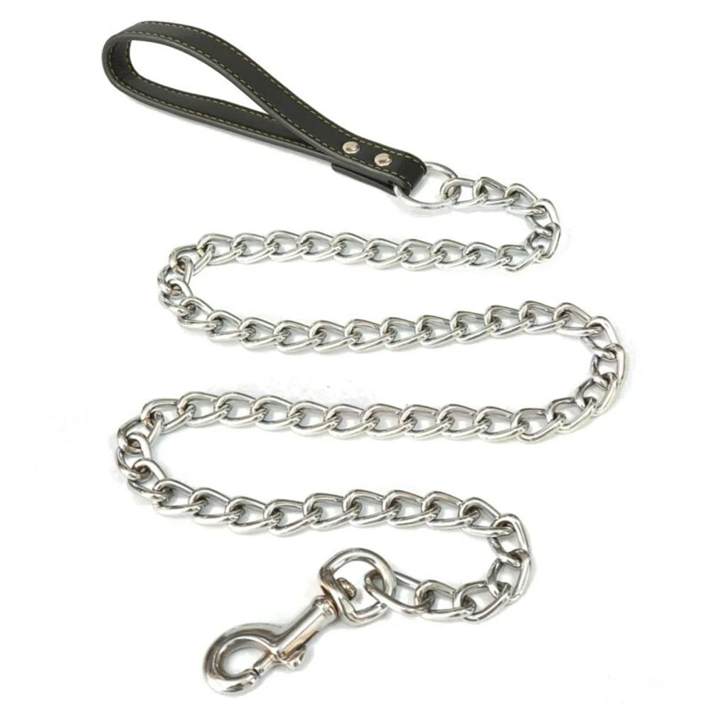 Metal Chain Dog Lead with Leather Dog Harness 