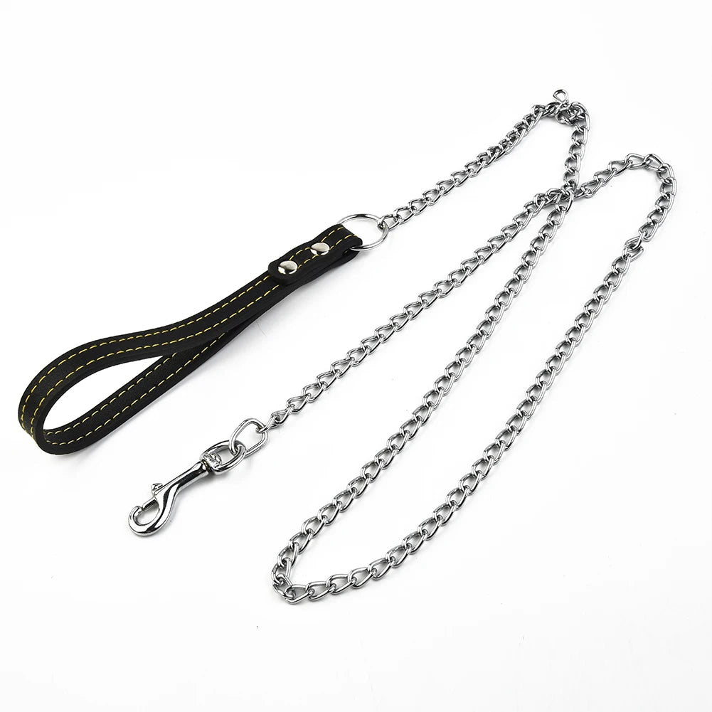 Metal Chain Dog Lead with Leather Dog Harness 