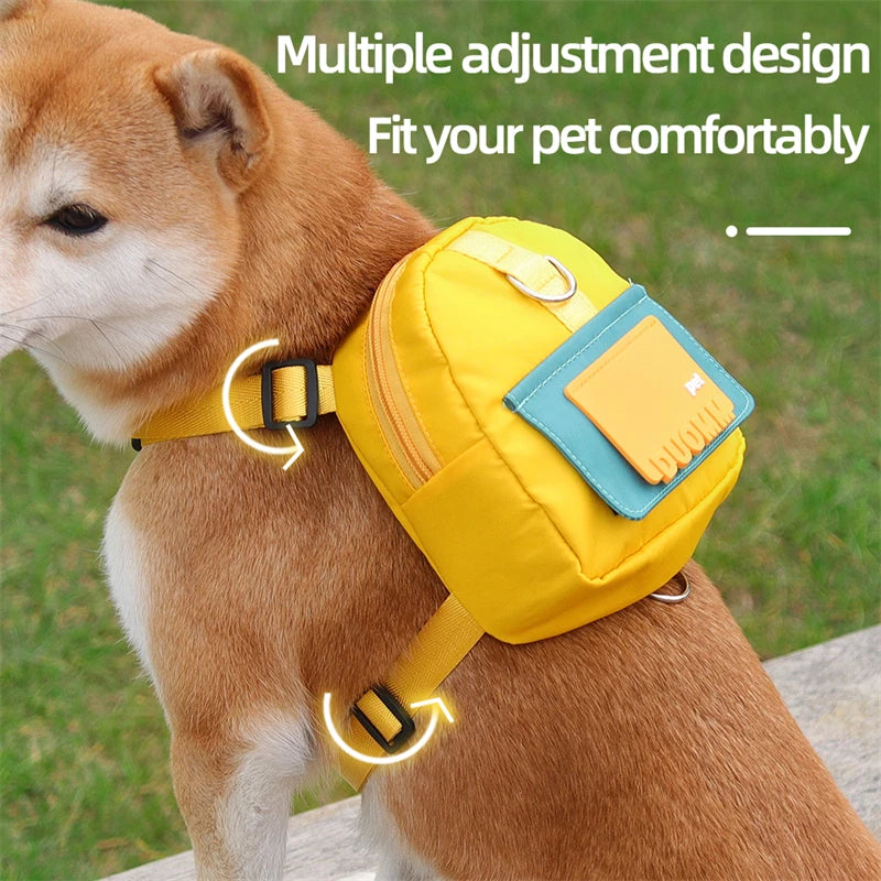 Pet Backpack with Harness Collar - Outdoor Travel Portable Dog Training Treat Pouch 