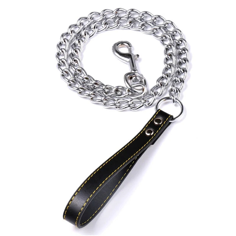 Metal Chain Dog Lead with Leather Dog Harness 