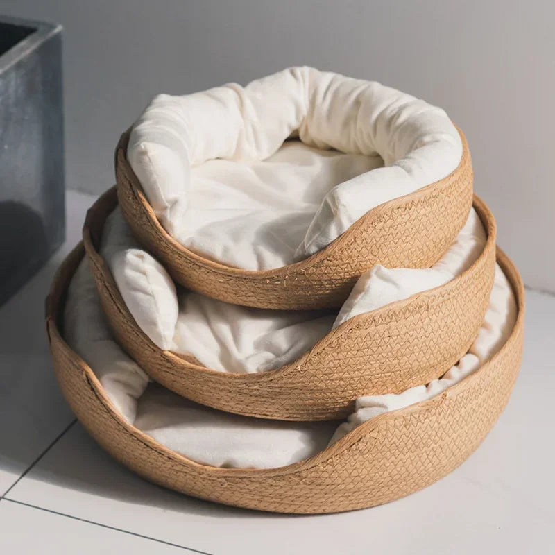 Soft Kennel Dog Bed - Bamboo Weaving, Waterproof Removable Cushion Sleeping Bag